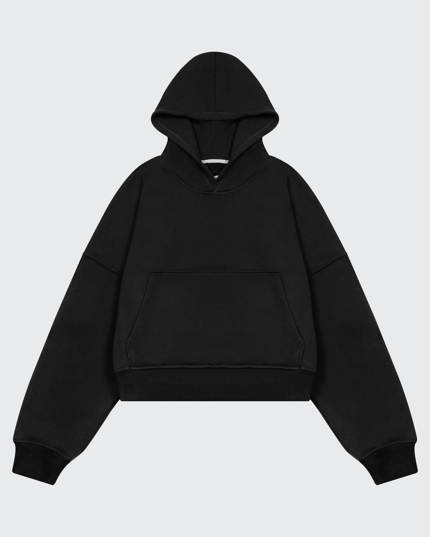 BLACK CROPPED PULLOVER HOODIE