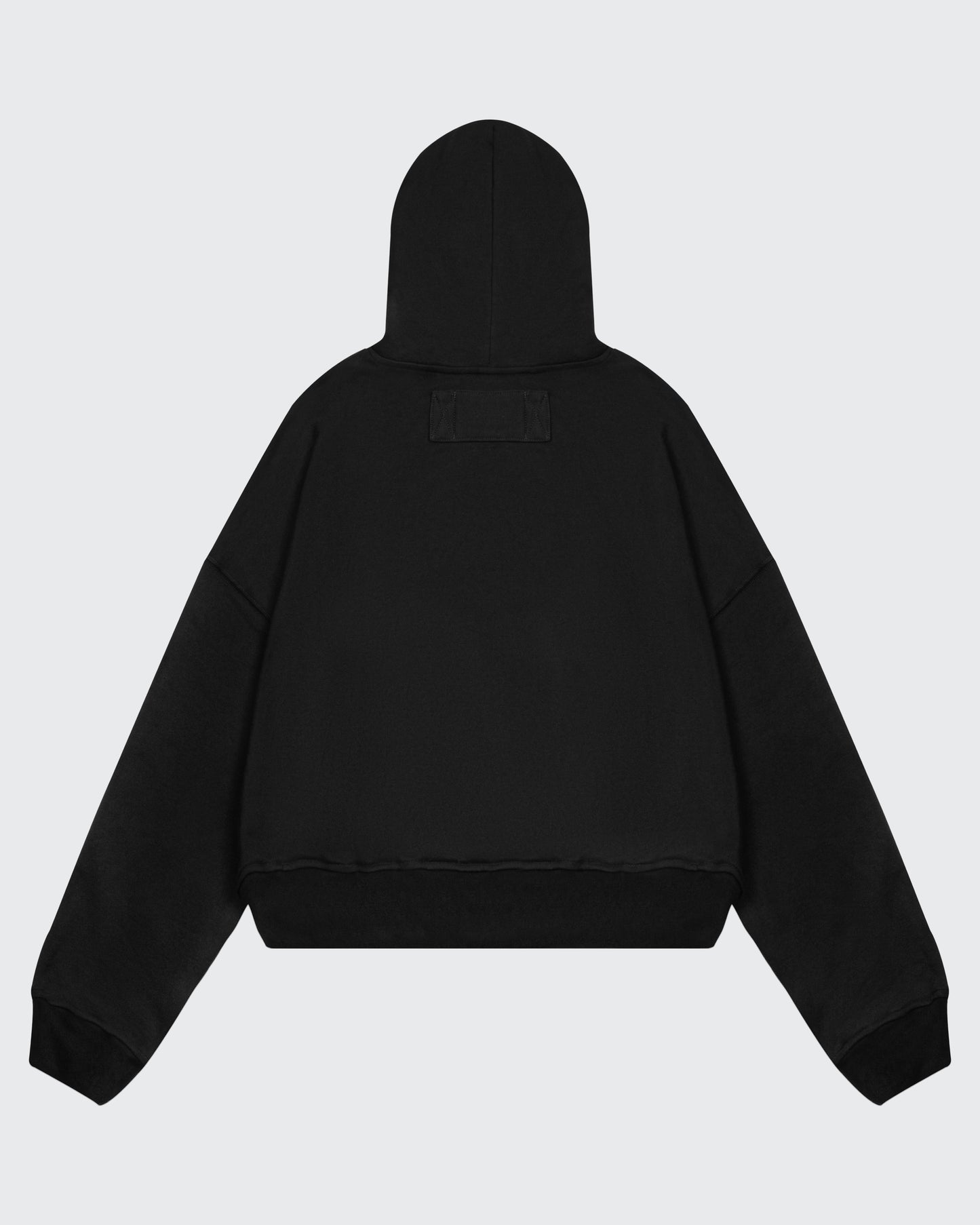 BLACK CROPPED PULLOVER HOODIE