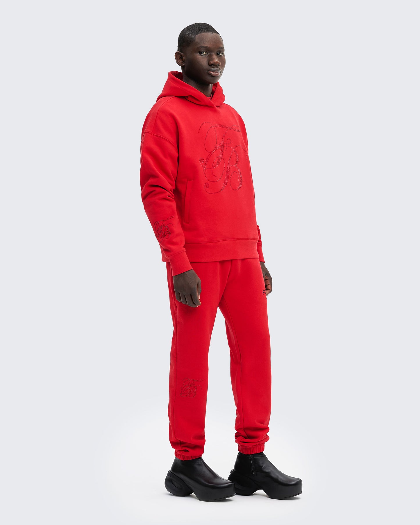 Black Fashion Fair x FUBU - Archive FB Strass Crystal Hooded Sweatshirt Red